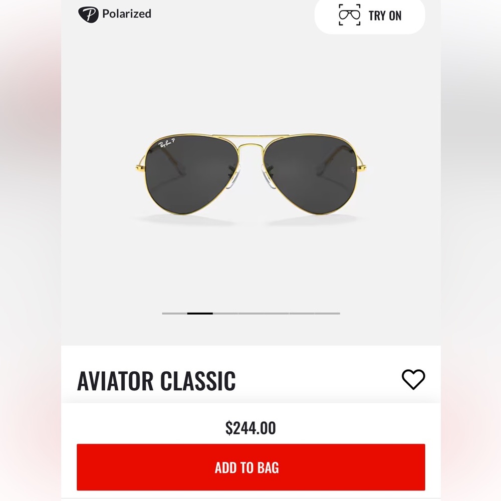 Ray-Ban Aviator Polarized Classic Sunglasses - Gold Frame with Black Lenses